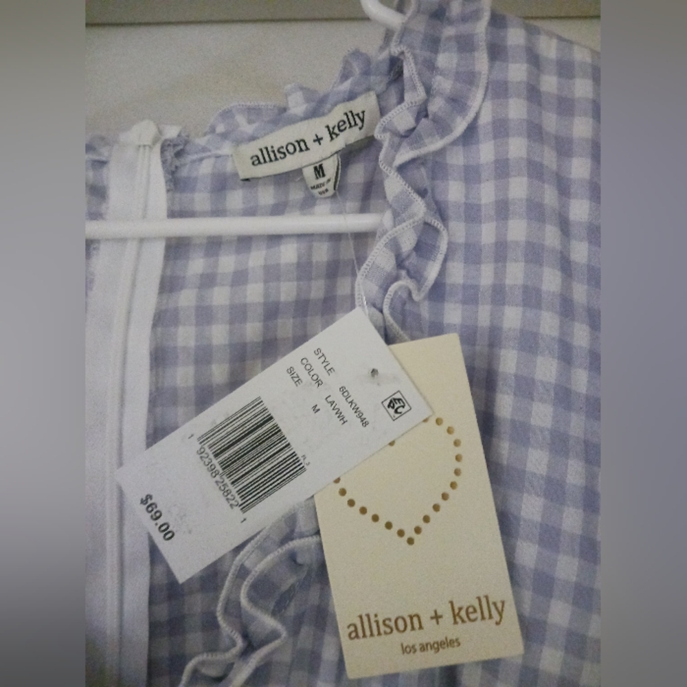 Allison + Kelly Long Sleeve Ruffle Trim Gingham Fit And Flare Lavender Dress. - Picture 5 of 5